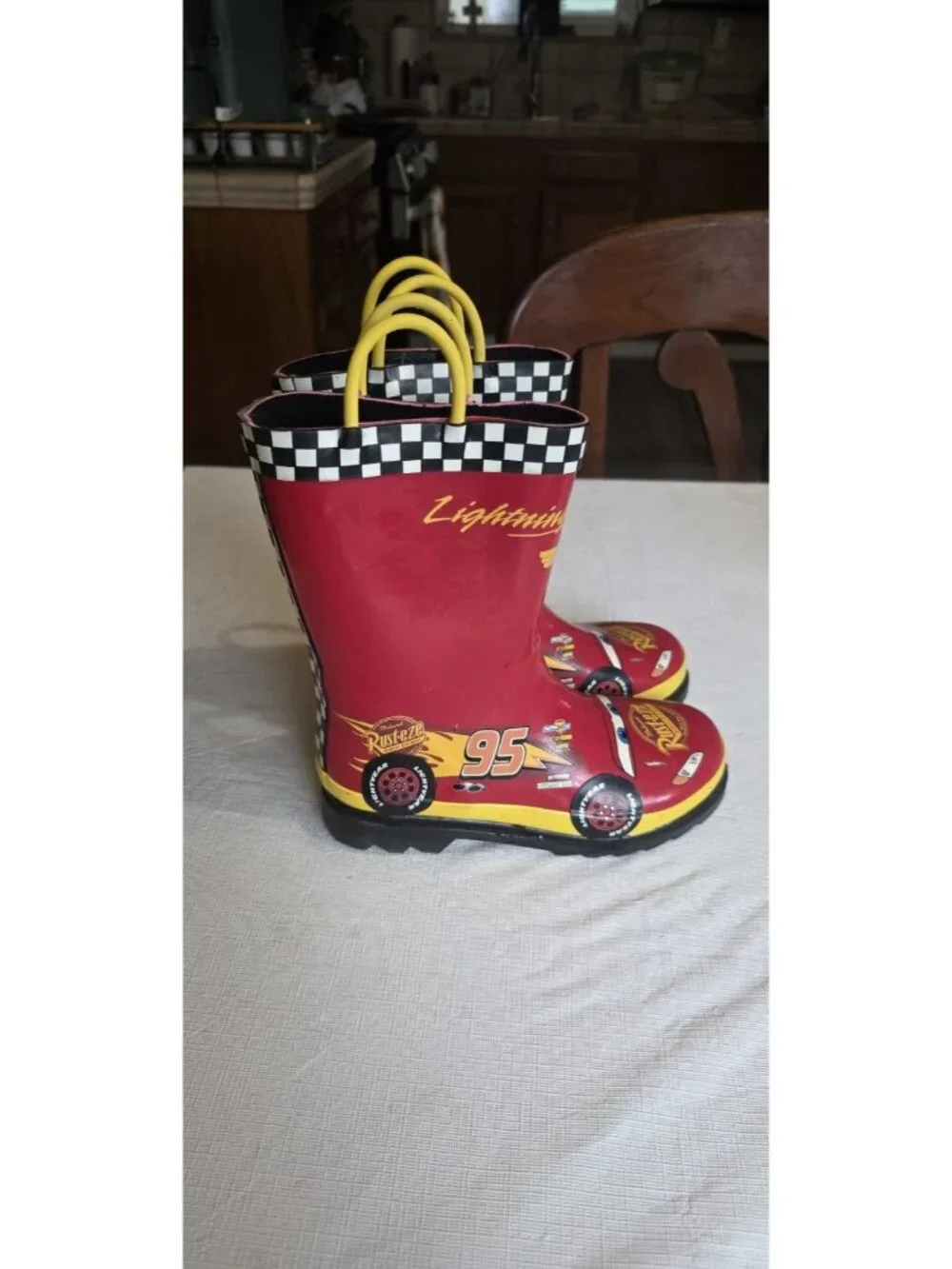 Disney Pixar Cars Lightning Mcqueen Red Rain Boots Sz US 13 Kids Unisex